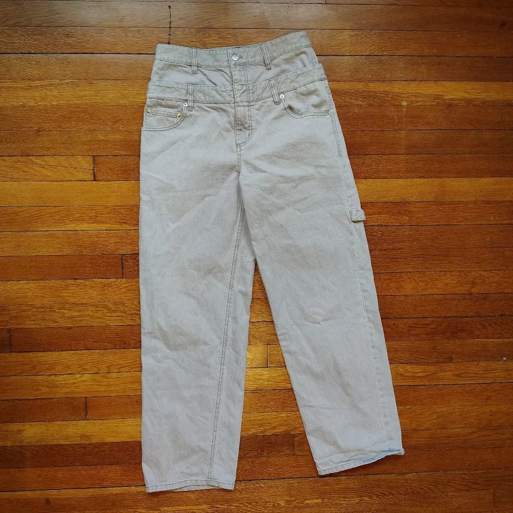 Tibi Grey Denim Double Waisted Sam Jean Size 26 Small Wide Leg Carpenter Jeans - Picture 3 of 9